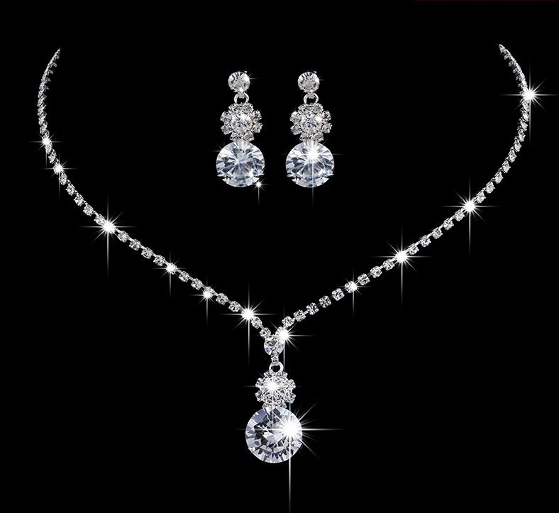 925 Silver Plated Bridal Crystals Jewelry Set M02045