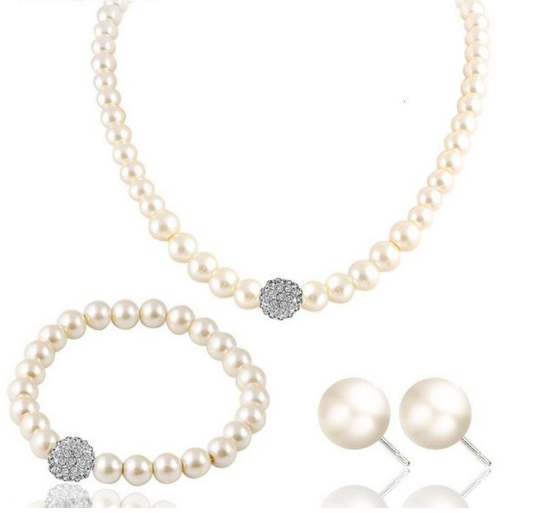 925 Silver Plated Bride Pearls Jewelry Set M02043