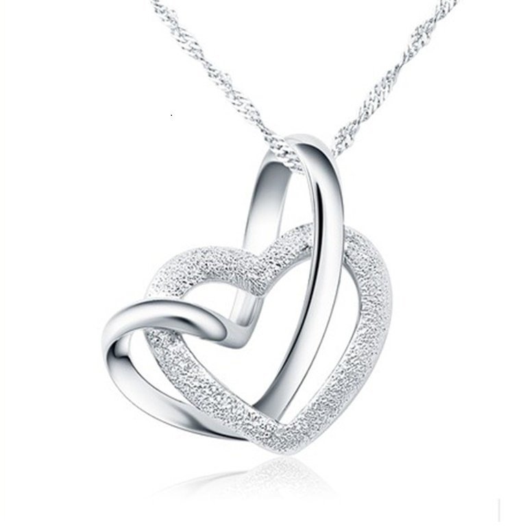 925 Silver Plated Double Heart Necklace M01583