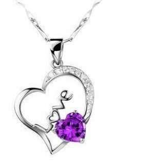 925 Silver Plated Heart Austrian Crystals Necklace M00727