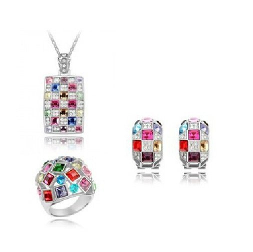 925 Silver Plated Multi Austrian Crystal Jewelry Set M02055