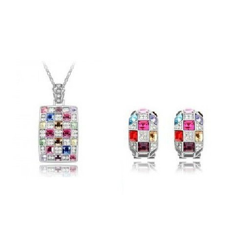 925 Silver Plated Multi Austrian Crystal Jewelry Set M02056