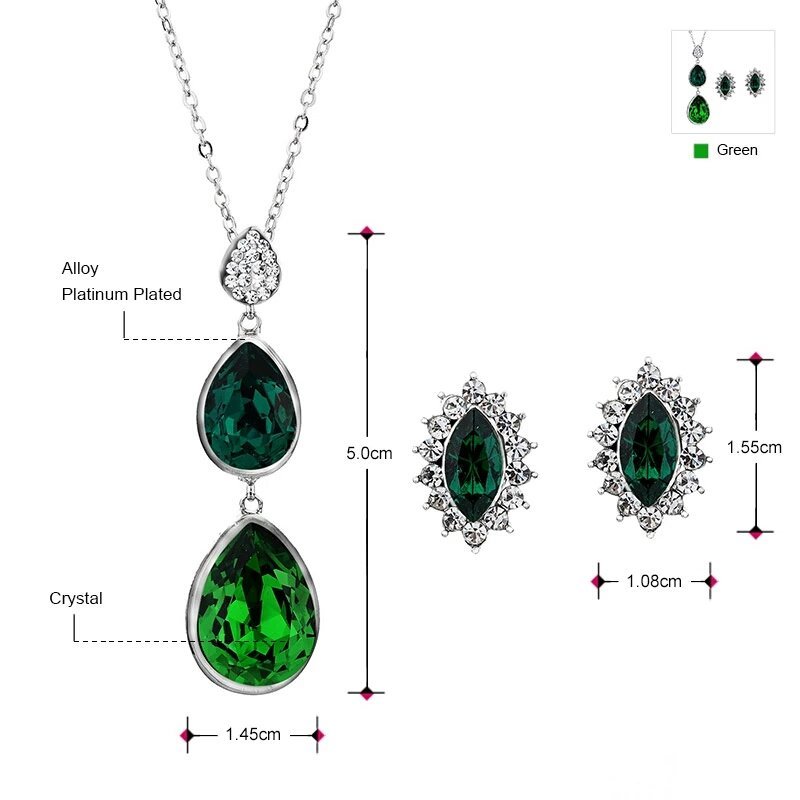 925 Silver Plated Original Swarovski Green Jewelry Set M02127