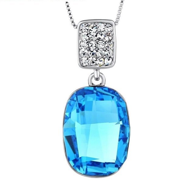 925 Silver Plated Original Swarovski Ocean Blue Necklace M02134