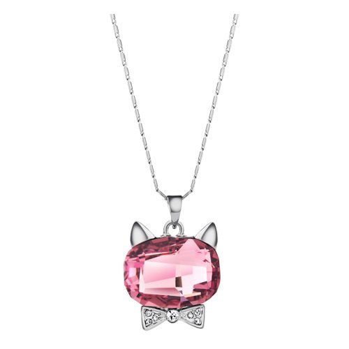 925 Silver Plated Original Swarovski Purple Cat Necklace M02110