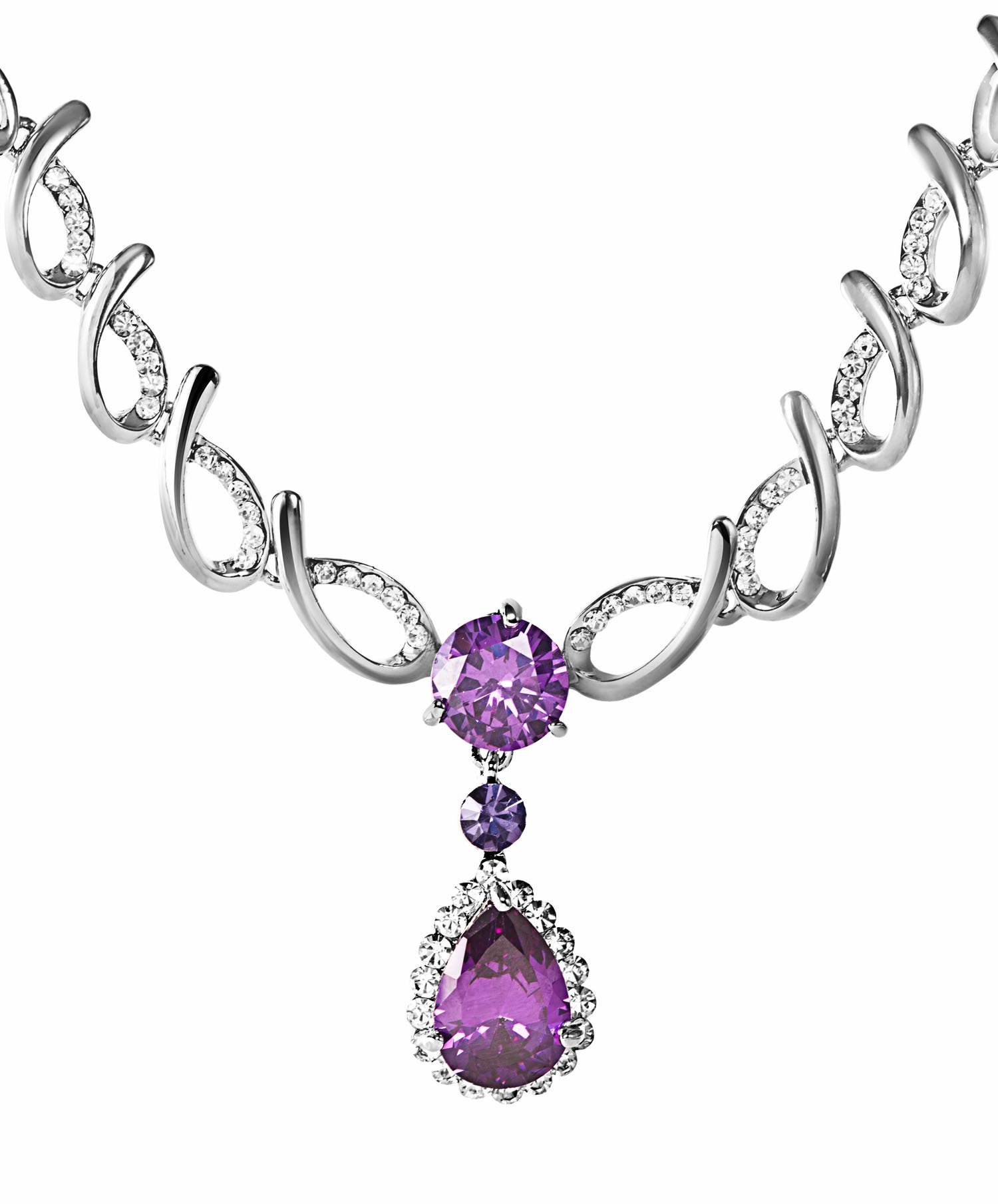 925 Silver Plated Original Swarovski Purple Necklace M02122