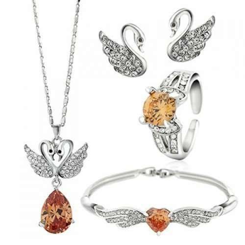 925 Silver Plated Original Swarovski Yellow Jewelry Set M02131