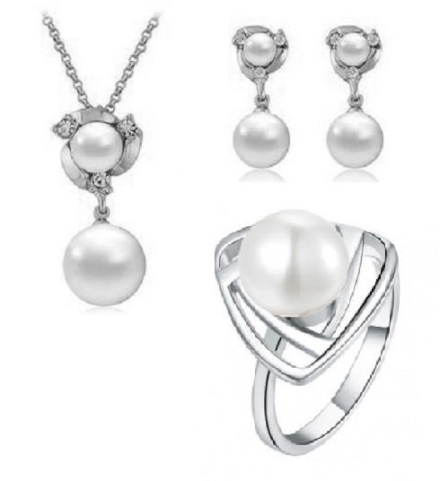 925 Silver Plated Pearls Jewelry Set M02064