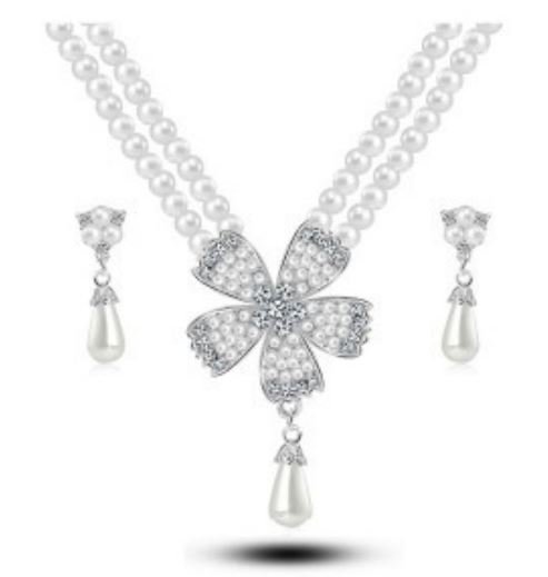 925 Silver Plated Pearls Wedding Jewelry Set M01093