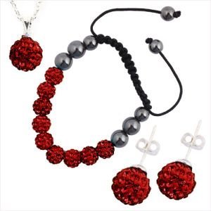 925 Silver Plated Shamballa Bracelet Necklace Earrings Czech Crystal Disco Clay Balls Set M00216