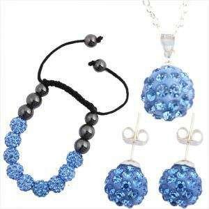 925 Silver Plated Shamballa Bracelet Necklace Earrings Czech Crystal Disco Clay Balls Set M00218