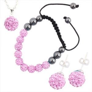 925 Silver Plated Shamballa Bracelet Necklace Earrings Czech Crystal Disco Clay Balls Set M00220