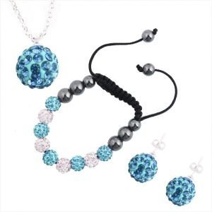 925 Silver Plated Shamballa Bracelet Necklace Earrings Czech Crystal Disco Clay Balls Set M00221