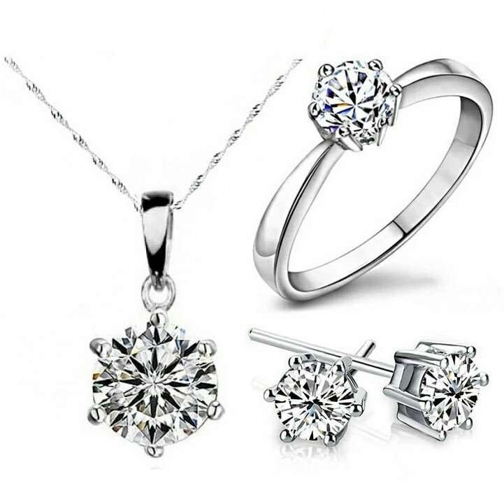 925 Silver Plated Zirconia Stone Jewelry Set M01693
