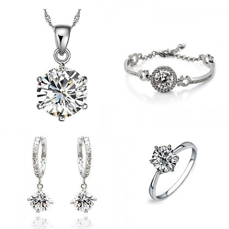 925 Silver Plated Zirconia Stone Jewelry Set M02025