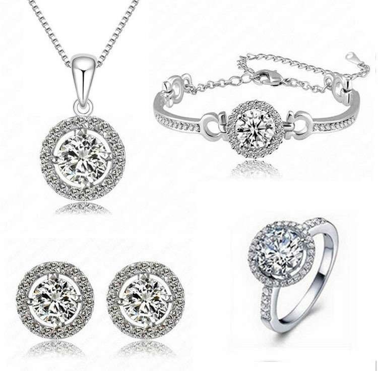 925 Silver Plated Zirconia Stone Jewelry Set M02026