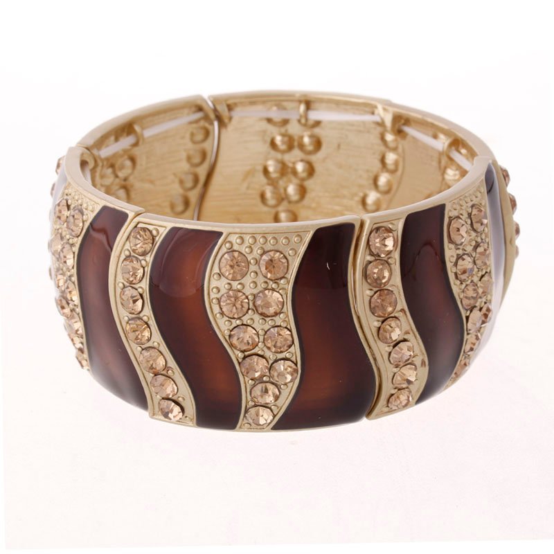 Adjustable Enamel Bangle Nickle Free Rhinestone Gold M00362