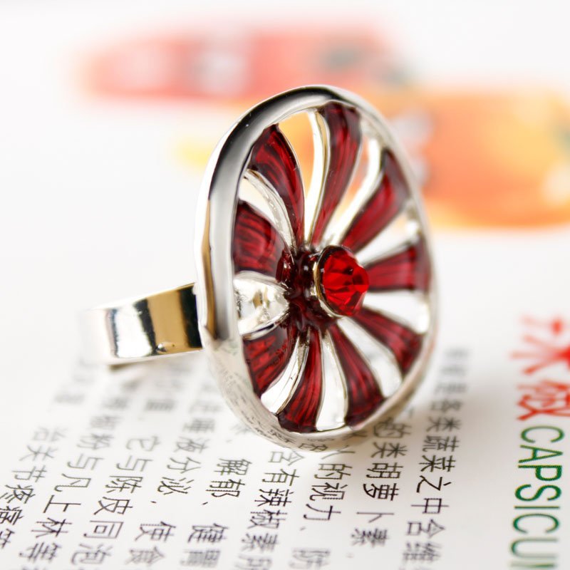 Adjustable Enamel Silver Plated Nickle Free Alloy Oval Ring Red Rhinestone M00365