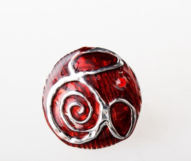 Adjustable Enamel Silver Plated Nickle Free Alloy Red Rhinestone Ring M00366