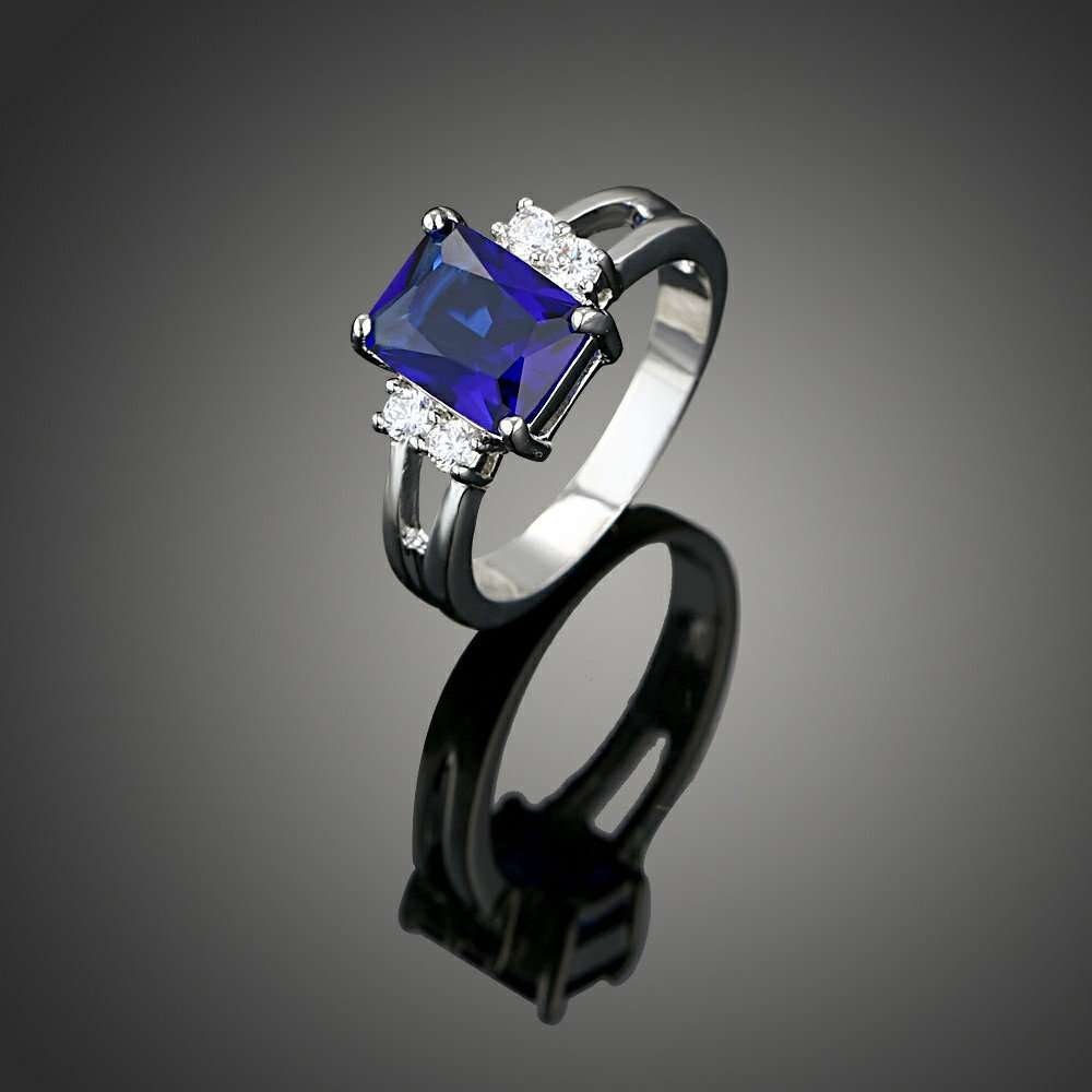 Blue Romantic Crystal With Silver Color Platinum Plated Engagement CZ Ring M01245