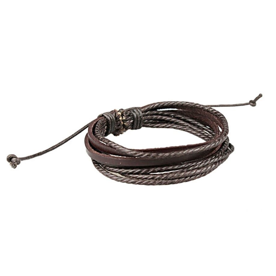 Brown Leather Bracelet with Braided Rope M01270