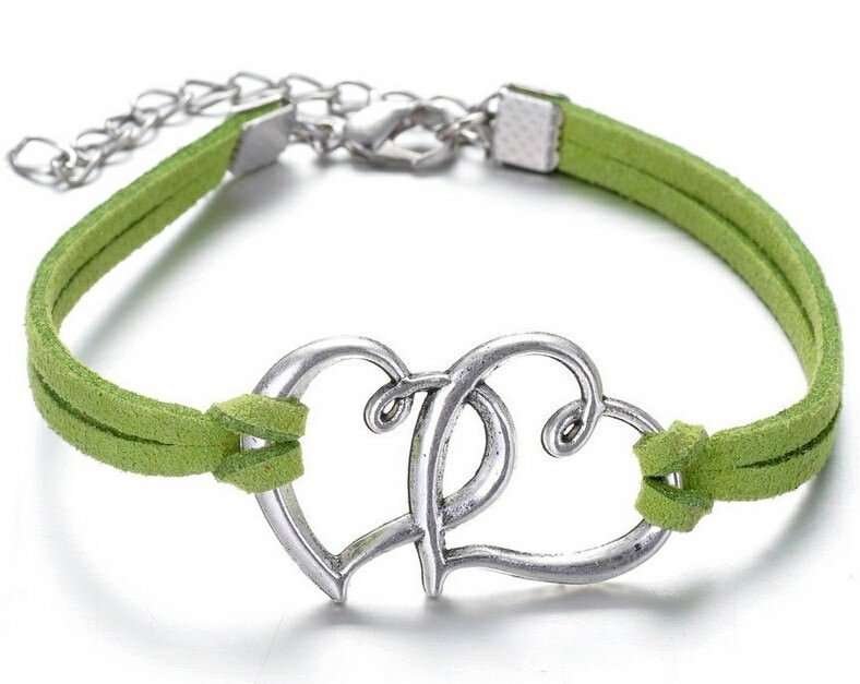 Double Heart leather Green Bracelet M01478