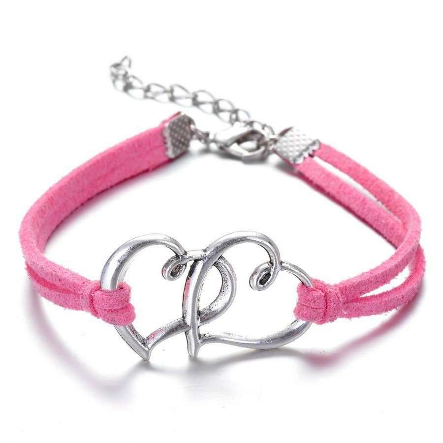 Double Heart leather Pink Bracelet M00732