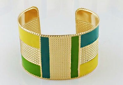 Exaggerated Gold Color Enamel Cuff Blue and Green Bangle M00417