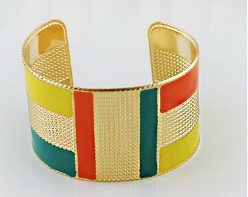 Exaggerated Gold Color Enamel Cuff Blue and Orange Bangle M00420