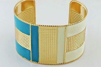 Exaggerated Gold Color Enamel Cuff Blue and White Bangle M00419