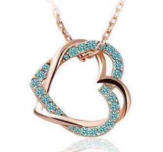 Gold Plated Heart Crystal Sea Blue Necklace M00456