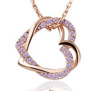 Gold Plated Heart Crystal Violet Necklace M00461