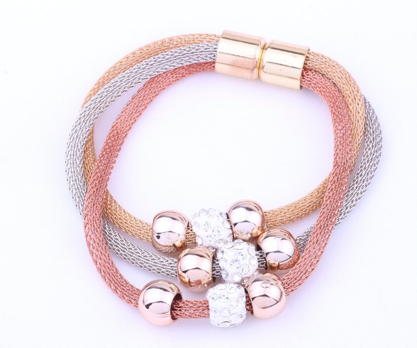 Gold Plated Stainless Steel Rhinestone Magnetic Multicolor 20.5cm Bracelet M01477