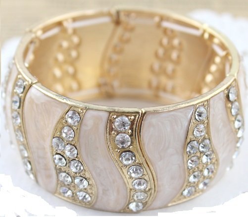 Indian Elastic Rhinestone Adjustable Enamel Pink Bangle M00430