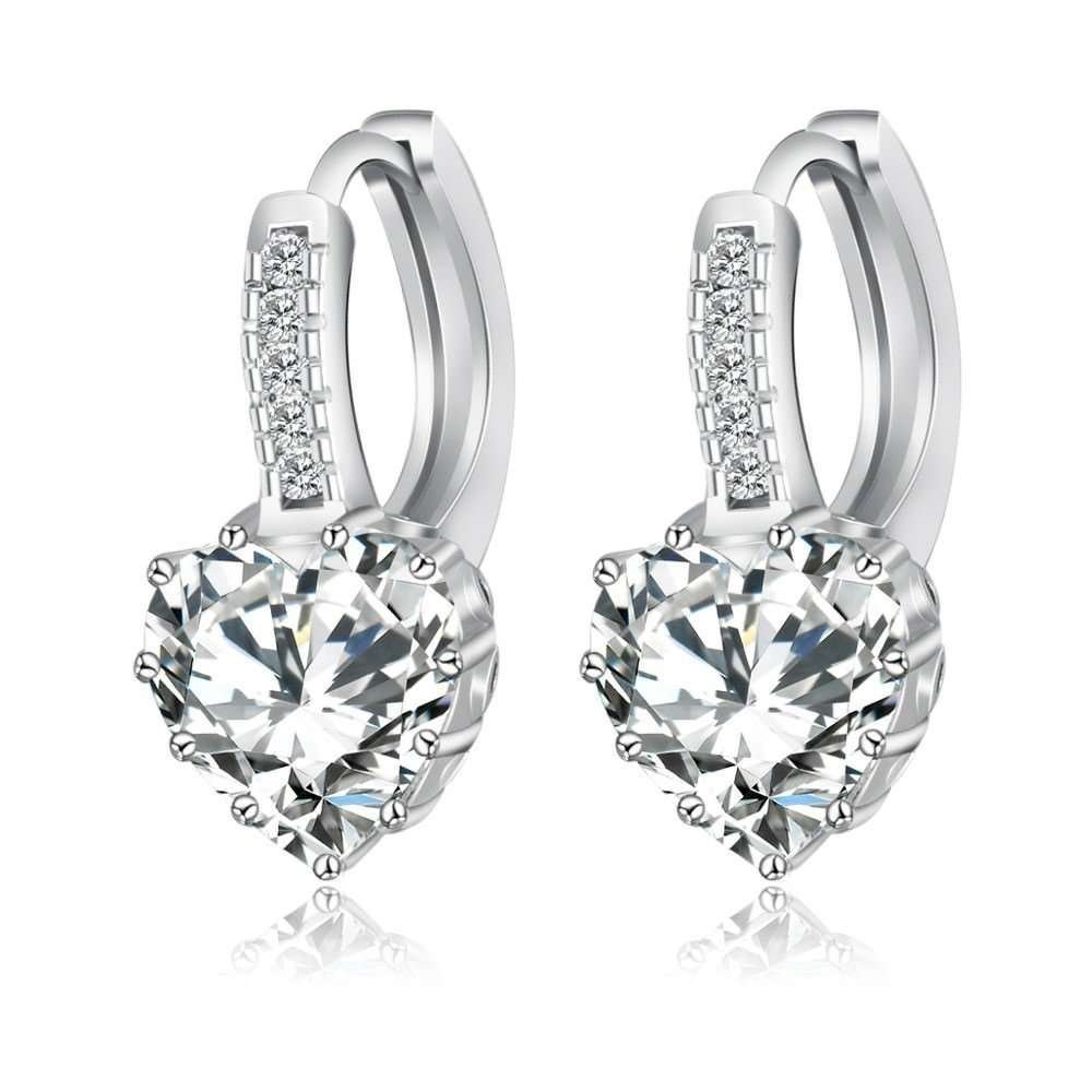 Platinum Plated 3 Times Cubic Zirconia Romantic Hoop Earrings M01530