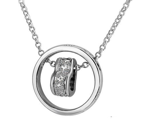 Platinum Plated Austrian Crystal Circle Heart Necklace M00662