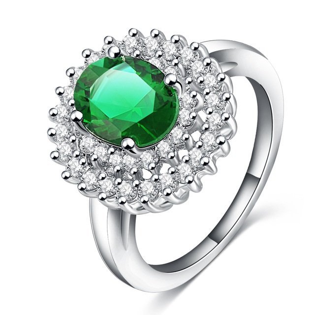 Platinum Plated Austrian Crystal Green Ring M01924
