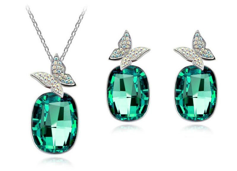 Platinum Plated Austrian Element Crystal Butterfly Green Pretty Jewlery Set M00618