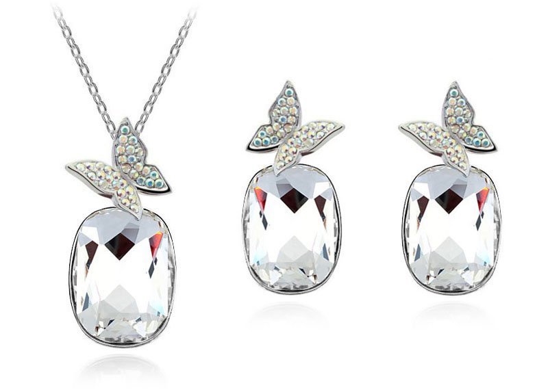 Platinum Plated Austrian Element Crystal Butterfly Pretty Jewlery Set M00617