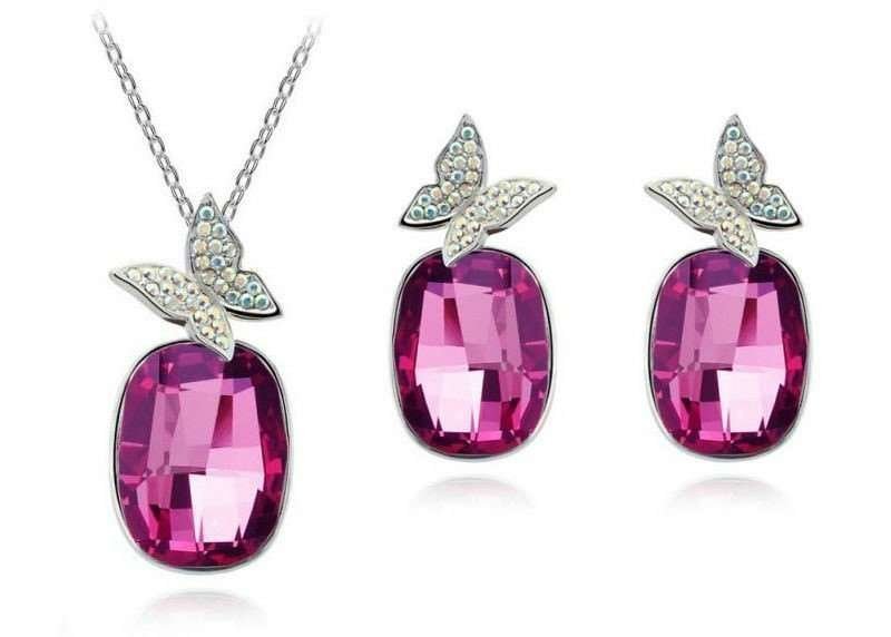 Platinum Plated Austrian Element Crystal Butterfly Rose Pretty Jewlery Set M00615