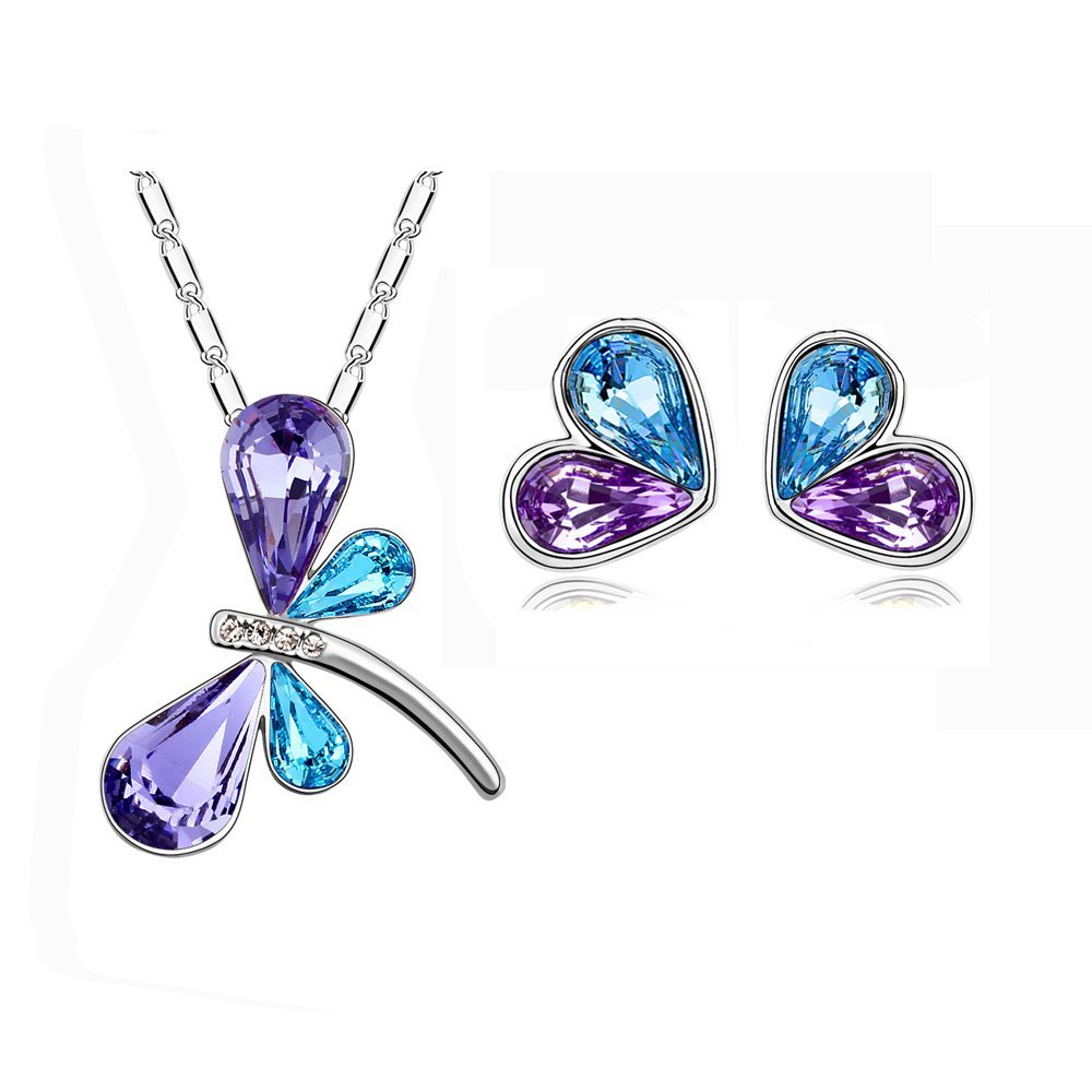 Platinum Plated Austrian Element Crystal Fly Purple Jewlery Set M00620
