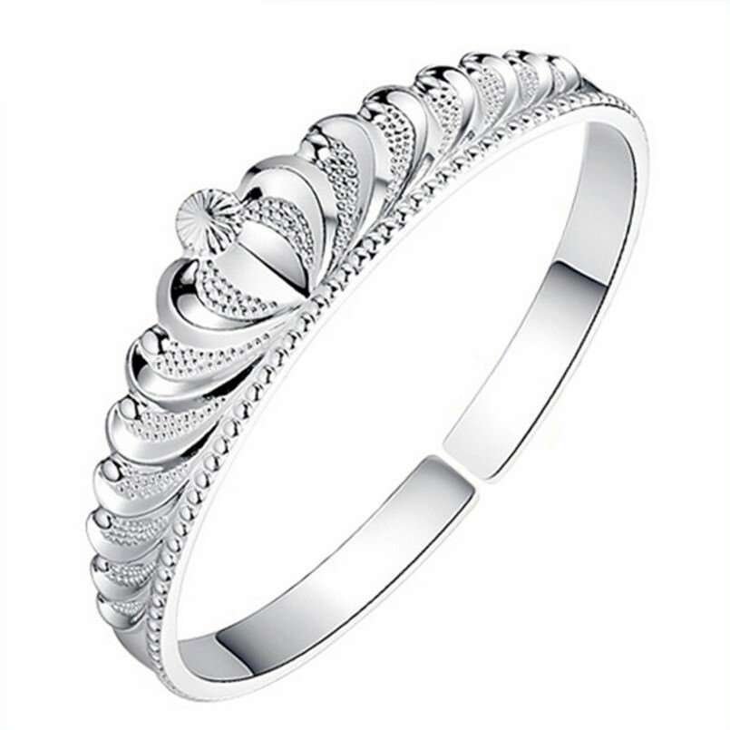 Platinum Plated Cubic Zirconia Crown Open Bangle M01624