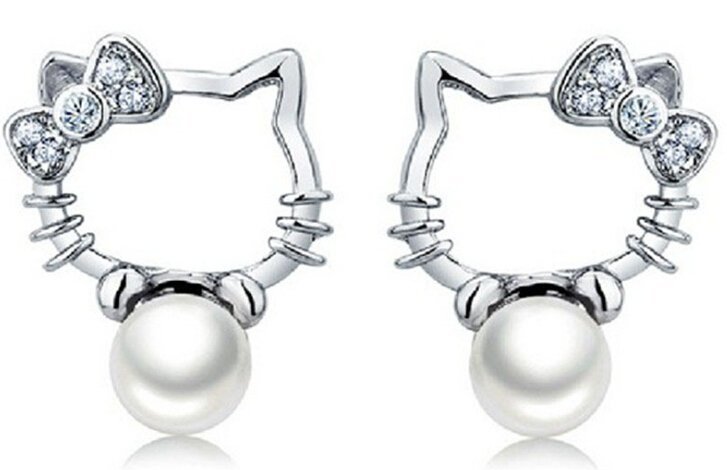 Platinum Plated Hello Kitty Beads Earrings M01254