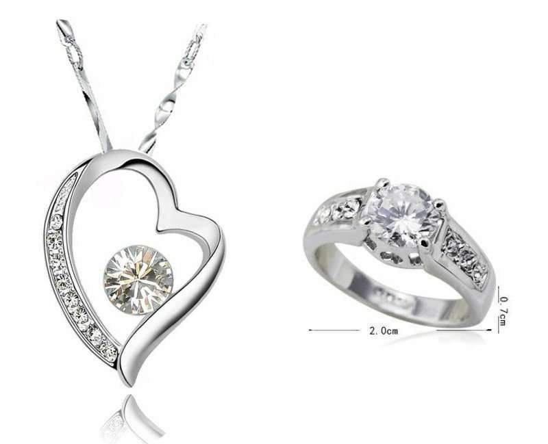 Platinum Plated Shine Zircon Love Heart Jewelry Set M00588