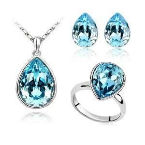 Platinum Plated Swarovski Elements Blue Jewelry Set M00298