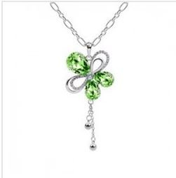Platinum Plated Swarovski Elements Green Long Necklace M00269