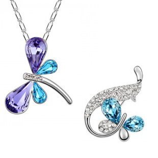 Platinum Plated Swarovski Elements Jewelry Set Necklace and Brooch M00263