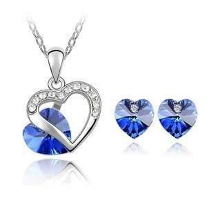 Platinum Plated Swarovski Elements Navy Blue Jewellery Set Necklace and Earrings M00238