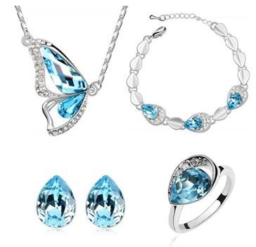 Platinum Plated Swarovski Elements Ocean Blue Jewelry Set M00282