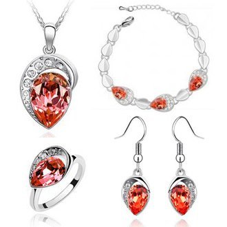 Platinum Plated Swarovski Elements Orange Jewellery Set of 3 Pieces M00247